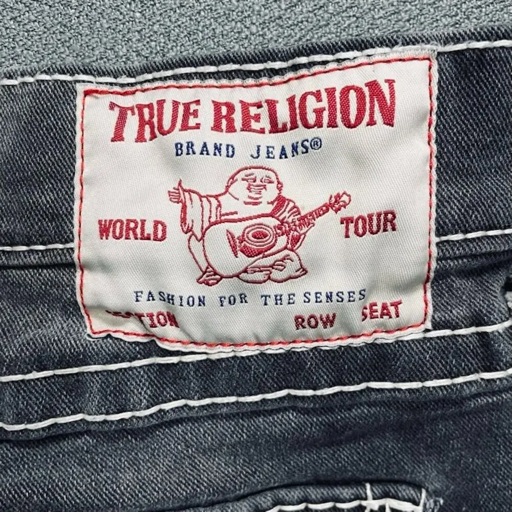 True Religion Jeans Mens 40x31 Grey Geno Relaxed Slim Big T Flap Whisker Marks